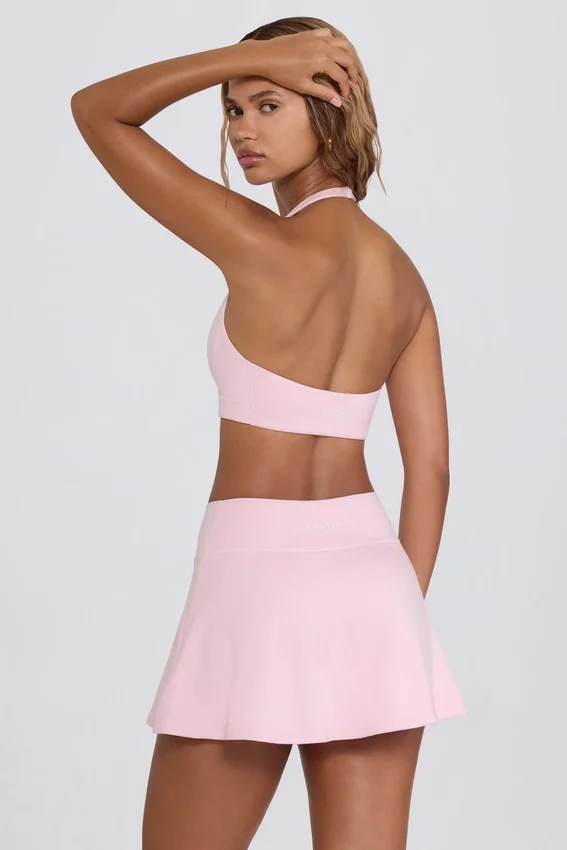 Mini gonna-pantaloncino incrociata in jersey spazzolato rosa pallido melange Mini gonna-pantaloncino incrociata in jersey spazzolato rosa pallido melange