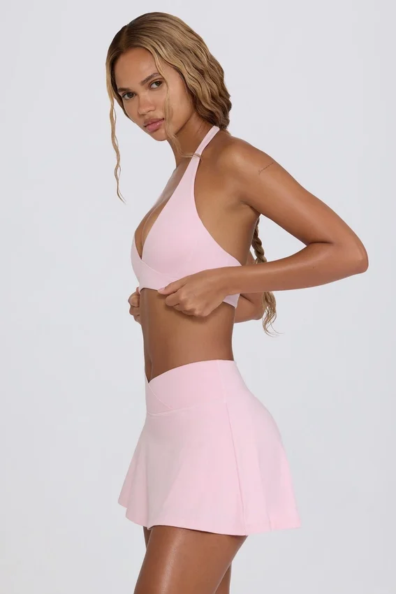 Mini gonna-pantaloncino incrociata in jersey spazzolato rosa pallido melange Mini gonna-pantaloncino incrociata in jersey spazzolato rosa pallido melange