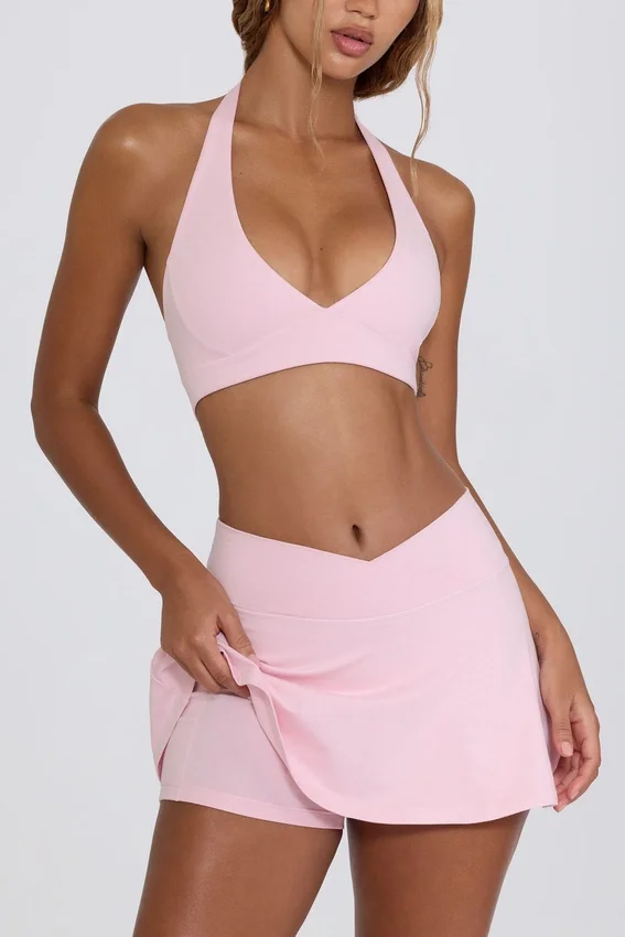 Mini gonna-pantaloncino incrociata in jersey spazzolato rosa pallido melange Mini gonna-pantaloncino incrociata in jersey spazzolato rosa pallido melange