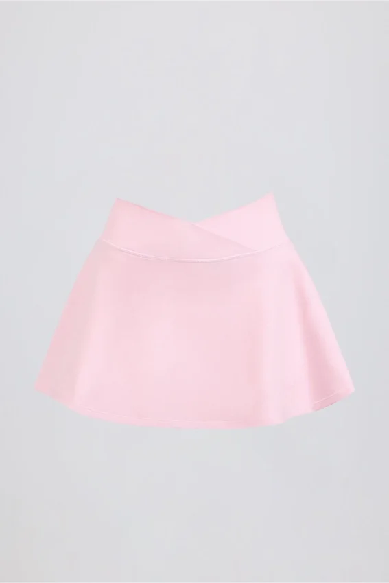 Mini gonna-pantaloncino incrociata in jersey spazzolato rosa pallido melange Mini gonna-pantaloncino incrociata in jersey spazzolato rosa pallido melange