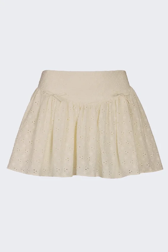 Mini gonna Thia con fiocco in broderie anglaise color avorio Mini gonna Thia con fiocco in broderie anglaise color avorio