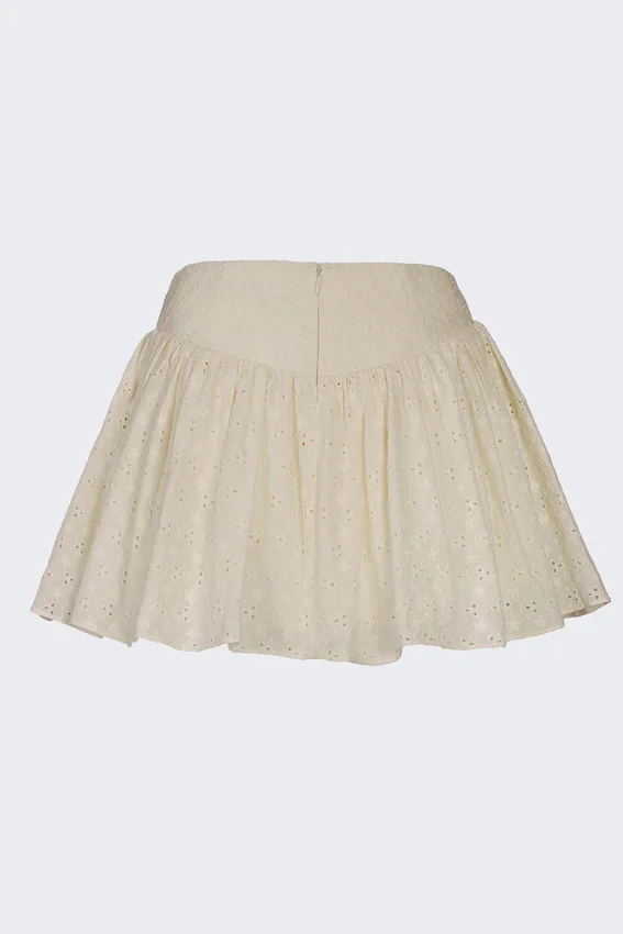 Mini gonna Thia con fiocco in broderie anglaise color avorio Mini gonna Thia con fiocco in broderie anglaise color avorio