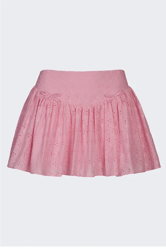 Mini gonna Thia con fiocco in broderie anglaise rosa tenue Mini gonna Thia con fiocco in broderie anglaise rosa tenue