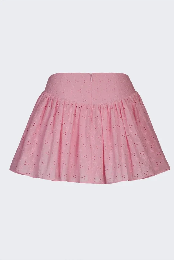 Mini gonna Thia con fiocco in broderie anglaise rosa tenue Mini gonna Thia con fiocco in broderie anglaise rosa tenue