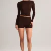 Mini shorts aderenti a vita alta Noor in TENCEL™ Modal color cioccolato Mini shorts aderenti a vita alta Noor in TENCEL™ Modal color cioccolato