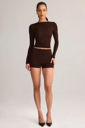 Mini shorts aderenti a vita alta Noor in TENCEL™ Modal color cioccolato