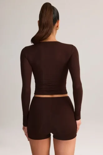 Mini shorts aderenti a vita alta Noor in TENCEL™ Modal color cioccolato