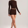 Mini shorts aderenti a vita alta Noor in TENCEL™ Modal color cioccolato Mini shorts aderenti a vita alta Noor in TENCEL™ Modal color cioccolato