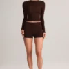 Mini shorts aderenti a vita alta Noor in TENCEL™ Modal color cioccolato Mini shorts aderenti a vita alta Noor in TENCEL™ Modal color cioccolato