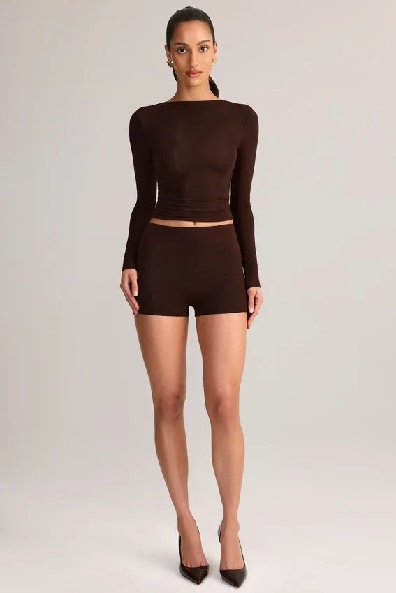 Mini shorts aderenti a vita alta Noor in TENCEL™ Modal color cioccolato Mini shorts aderenti a vita alta Noor in TENCEL™ Modal color cioccolato