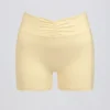 Mini shorts arricciati in melange limone Mini shorts arricciati in melange limone