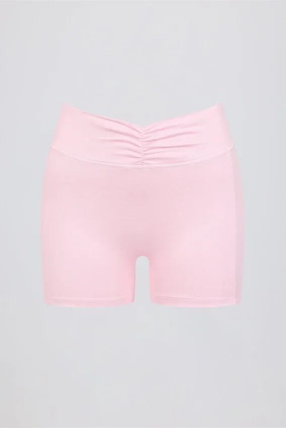 Mini shorts arricciati in melange rosa pallido Mini shorts arricciati in melange rosa pallido