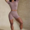 Mini shorts Define Luxe a vita alta in color moka