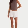 Mini shorts elasticizzati in jersey spazzolato color ecru Mini shorts elasticizzati in jersey spazzolato color ecru