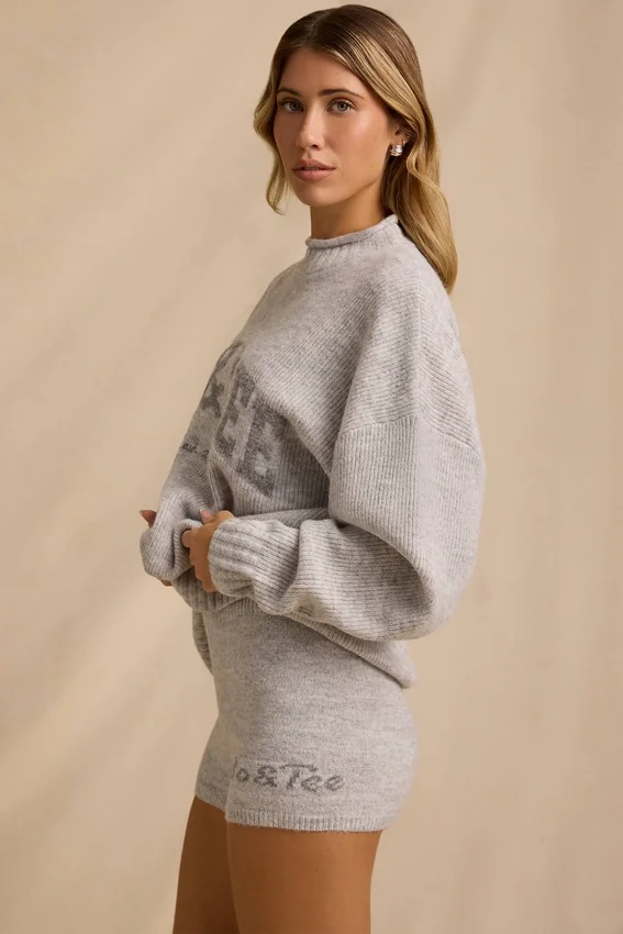 Mini shorts in maglia a vita media in grigio ghiaccio melange Mini shorts in maglia a vita media in grigio ghiaccio melange