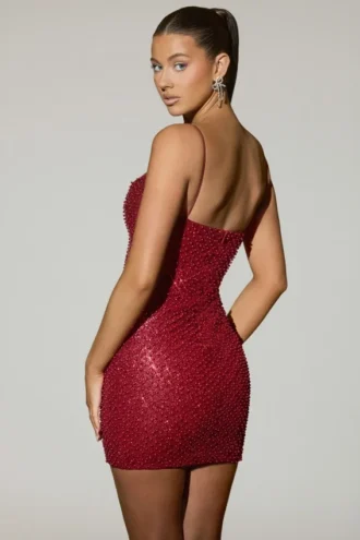 Mischa Vestito corto con scollo a cuore decorato in rosso