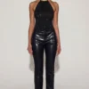 Nemyra Pantaloni a gamba dritta in ecopelle effetto coccodrillo, nero Nemyra Pantaloni a gamba dritta in ecopelle effetto coccodrillo, nero