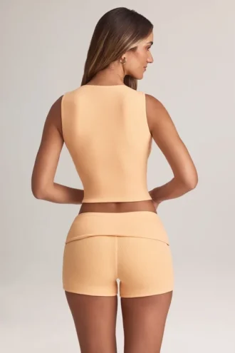Nina Modal Foldover Mid-Rise Shorts in Peach