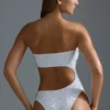 Oh Polly Costumi da Bagno: Costume intero cut-out con decorazioni HOTFIX in bianco Oh Polly Costumi da Bagno: Costume intero cut-out con decorazioni HOTFIX in bianco