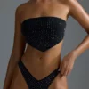 Oh Polly Costumi da Bagno: Top bikini a fascia con sciarpa decorata, edizione HOTFIX, in nero Oh Polly Costumi da Bagno: Top bikini a fascia con sciarpa decorata, edizione HOTFIX, in nero