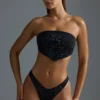 Oh Polly Costumi da Bagno: Top bikini a fascia con sciarpa decorata, edizione HOTFIX, in nero Oh Polly Costumi da Bagno: Top bikini a fascia con sciarpa decorata, edizione HOTFIX, in nero