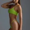 Oh Polly Costumi da Bagno: Top bikini a fascia monospalla decorato HOTFIX Edition in verde lime Oh Polly Costumi da Bagno: Top bikini a fascia monospalla decorato HOTFIX Edition in verde lime