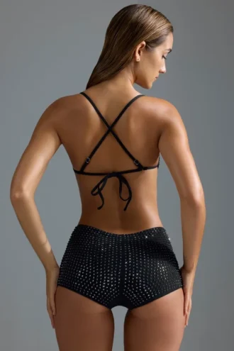 Oh Polly Costumi da Bagno: Top micro bikini decorato HOTFIX Edition in nero