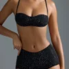 Oh Polly Costumi da Bagno: Top micro bikini decorato HOTFIX Edition in nero