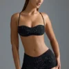 Oh Polly Costumi da Bagno: Top micro bikini decorato HOTFIX Edition in nero