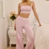 Pantaloni a gamba dritta a vita media Libby Pointelle in rosa baby Pantaloni a gamba dritta a vita media Libby Pointelle in rosa baby