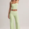 Pantaloni a gamba larga con risvolto in modal Melida, colore verde salvia Pantaloni a gamba larga con risvolto in modal Melida, colore verde salvia