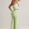 Pantaloni a gamba larga con risvolto in modal Melida, colore verde salvia Pantaloni a gamba larga con risvolto in modal Melida, colore verde salvia
