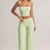 Pantaloni a gamba larga con risvolto in modal Melida, colore verde salvia Pantaloni a gamba larga con risvolto in modal Melida, colore verde salvia