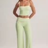 Pantaloni a gamba larga con risvolto in modal Melida, colore verde salvia Pantaloni a gamba larga con risvolto in modal Melida, colore verde salvia