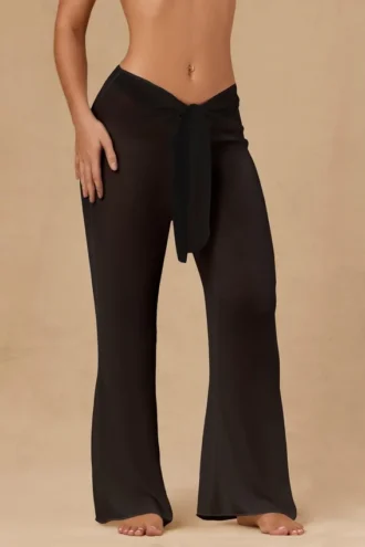 Pantaloni a gamba larga Hydra con lacci sul davanti in nero
