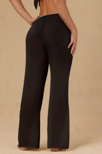 Pantaloni a gamba larga Hydra con lacci sul davanti in nero