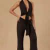 Pantaloni a gamba larga Hydra con lacci sul davanti in nero Pantaloni a gamba larga Hydra con lacci sul davanti in nero
