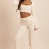 Pantaloni a gamba larga in maglia soffice Safia, colore avorio Pantaloni a gamba larga in maglia soffice Safia, colore avorio
