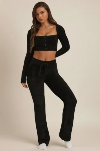 Pantaloni a gamba larga in maglia soffice Safia, colore nero