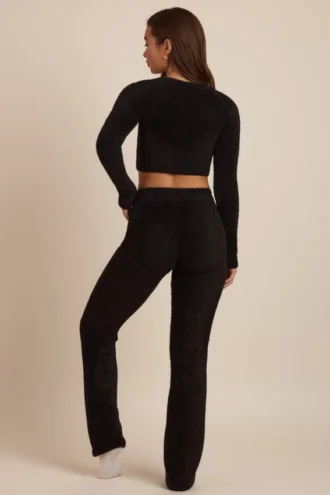 Pantaloni a gamba larga in maglia soffice Safia, colore nero