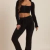 Pantaloni a gamba larga in maglia soffice Safia, colore nero Pantaloni a gamba larga in maglia soffice Safia, colore nero