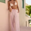 Pantaloni a gamba larga in popeline di cotone Piran a righe rosa Pantaloni a gamba larga in popeline di cotone Piran a righe rosa
