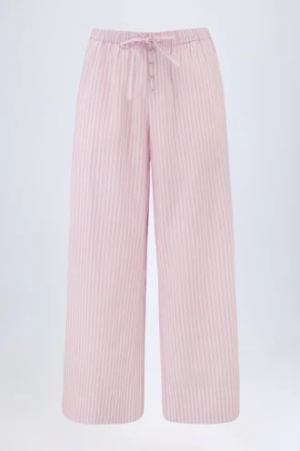 Pantaloni a gamba larga in popeline di cotone Piran a righe rosa