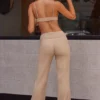Pantaloni a vita alta con risvolto in morbida maglia a costine in Beige Sand Pantaloni a vita alta con risvolto in morbida maglia a costine in Beige Sand