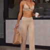 Pantaloni a vita alta con risvolto in morbida maglia a costine in Beige Sand Pantaloni a vita alta con risvolto in morbida maglia a costine in Beige Sand