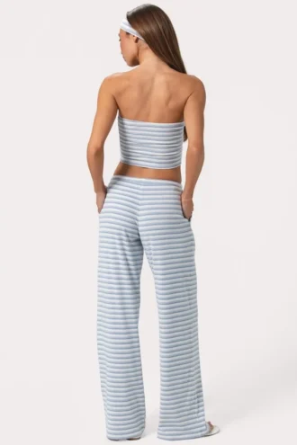 Pantaloni a vita bassa in jersey a costine a righe blu Pantaloni a vita bassa in jersey a costine a righe blu