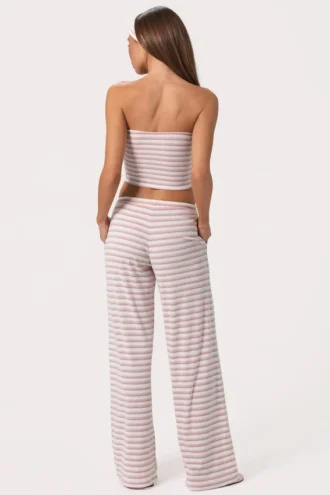 Pantaloni a vita bassa in jersey a costine a righe rosa