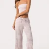 Pantaloni a vita bassa in jersey a costine a righe rosa Pantaloni a vita bassa in jersey a costine a righe rosa