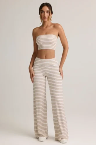 Pantaloni a vita media con risvolto in Modal Melida a righe rosa e gialle