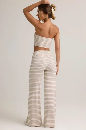 Pantaloni a vita media con risvolto in Modal Melida a righe rosa e gialle